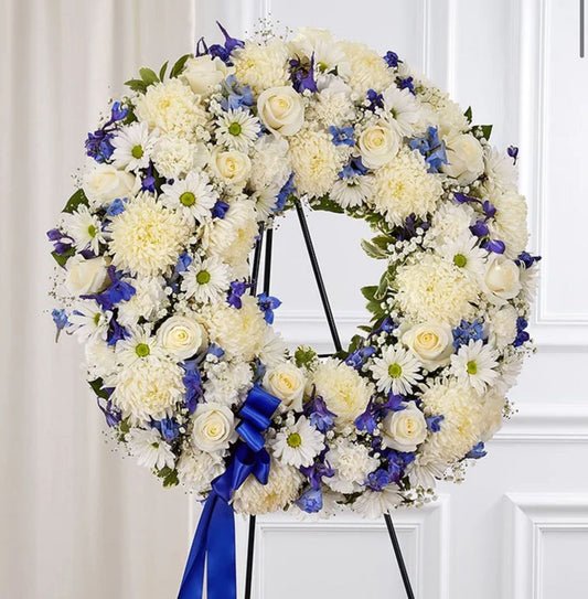 Blue and White Standing Wreath