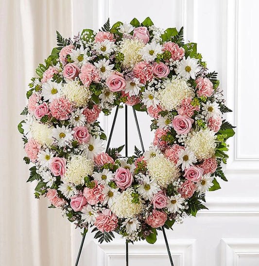 White and Pink Standing Wreath