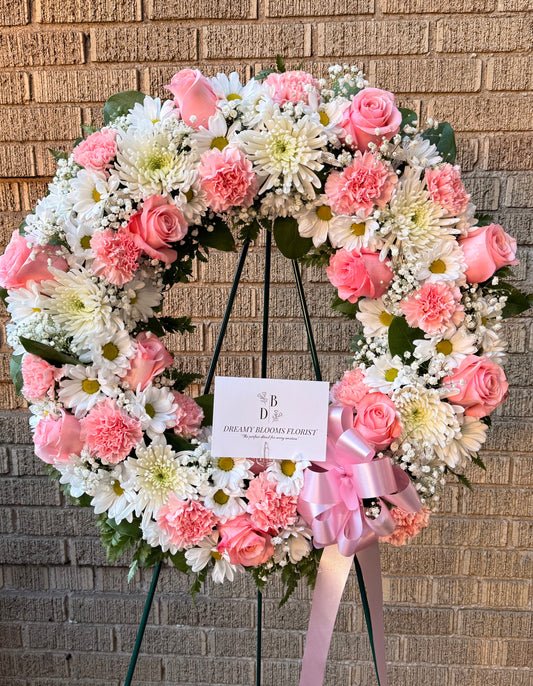 White and Pink Standing Wreath